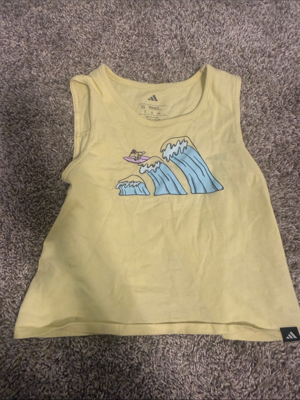 adidas Yellow Tank Top with Blue Wave & Pink Surf Graphic